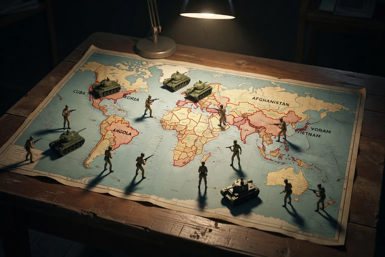 Carte des conflits par procuration soviétiques pendant la Guerre Froide : Corée, Vietnam, Angola, Cuba, Afghanistan
