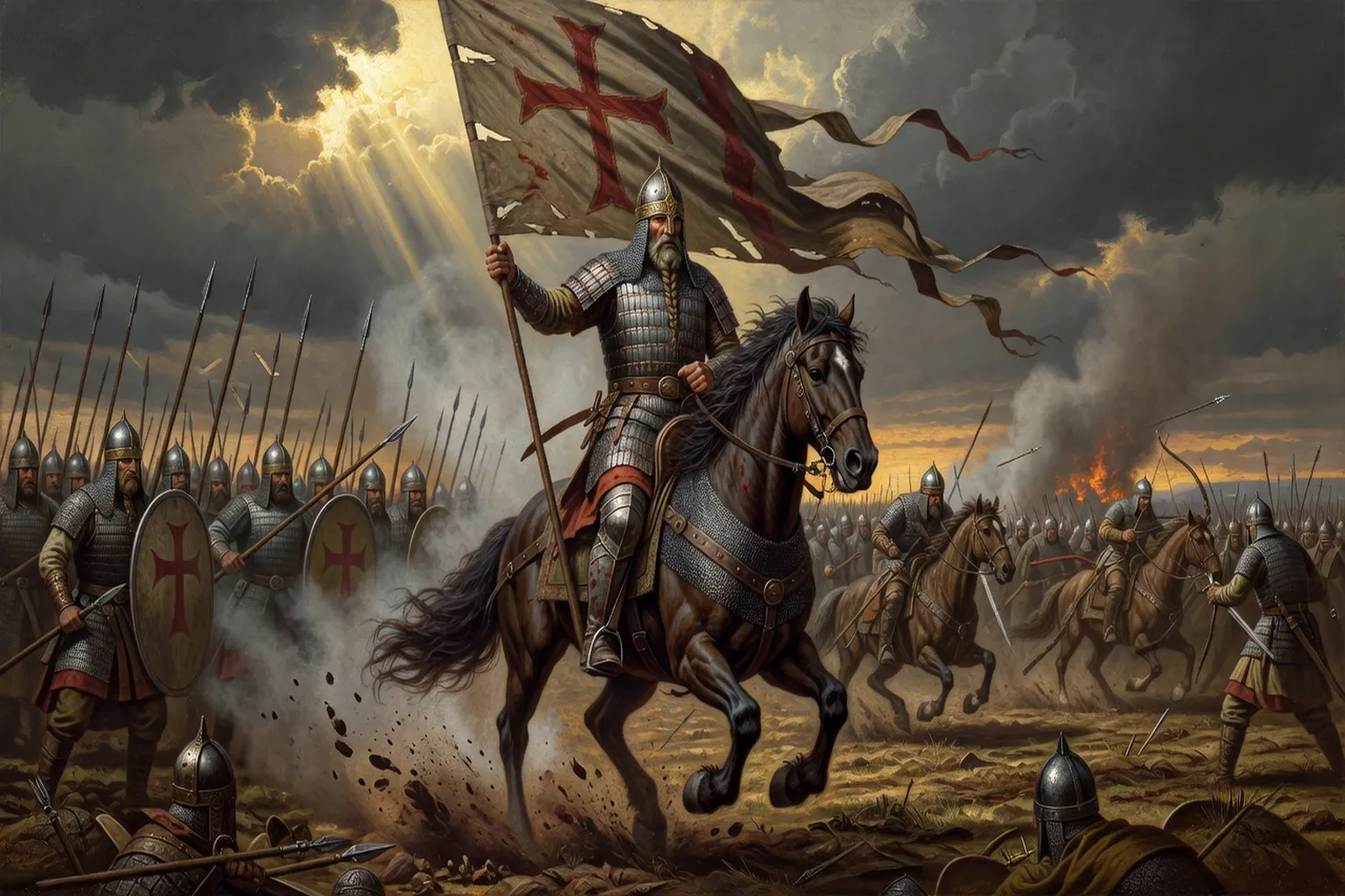 Guerrier russe médiéval en armure de la principauté kiévienne — art et reconstitution historique