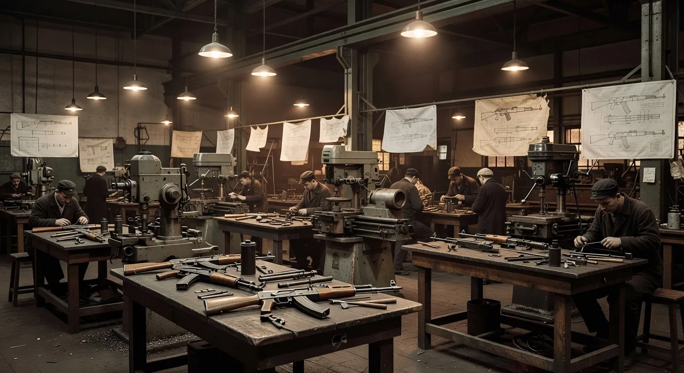 Mikhail Kalachnikov en uniforme sovietique, inventeur de l'AK-47