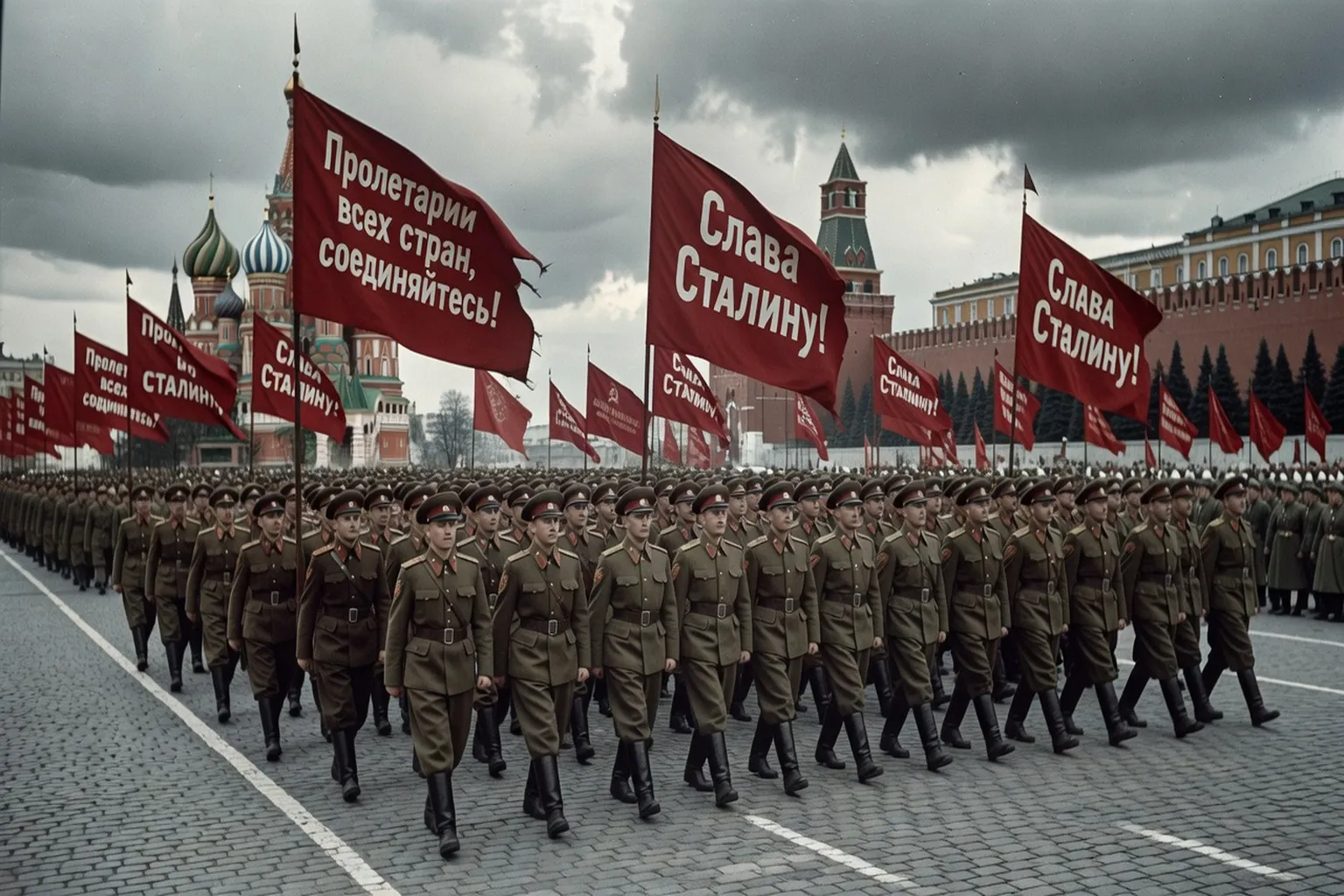 Défilé militaire soviétique sur la Place Rouge à Moscou — uniformes et équipements de l'Armée rouge