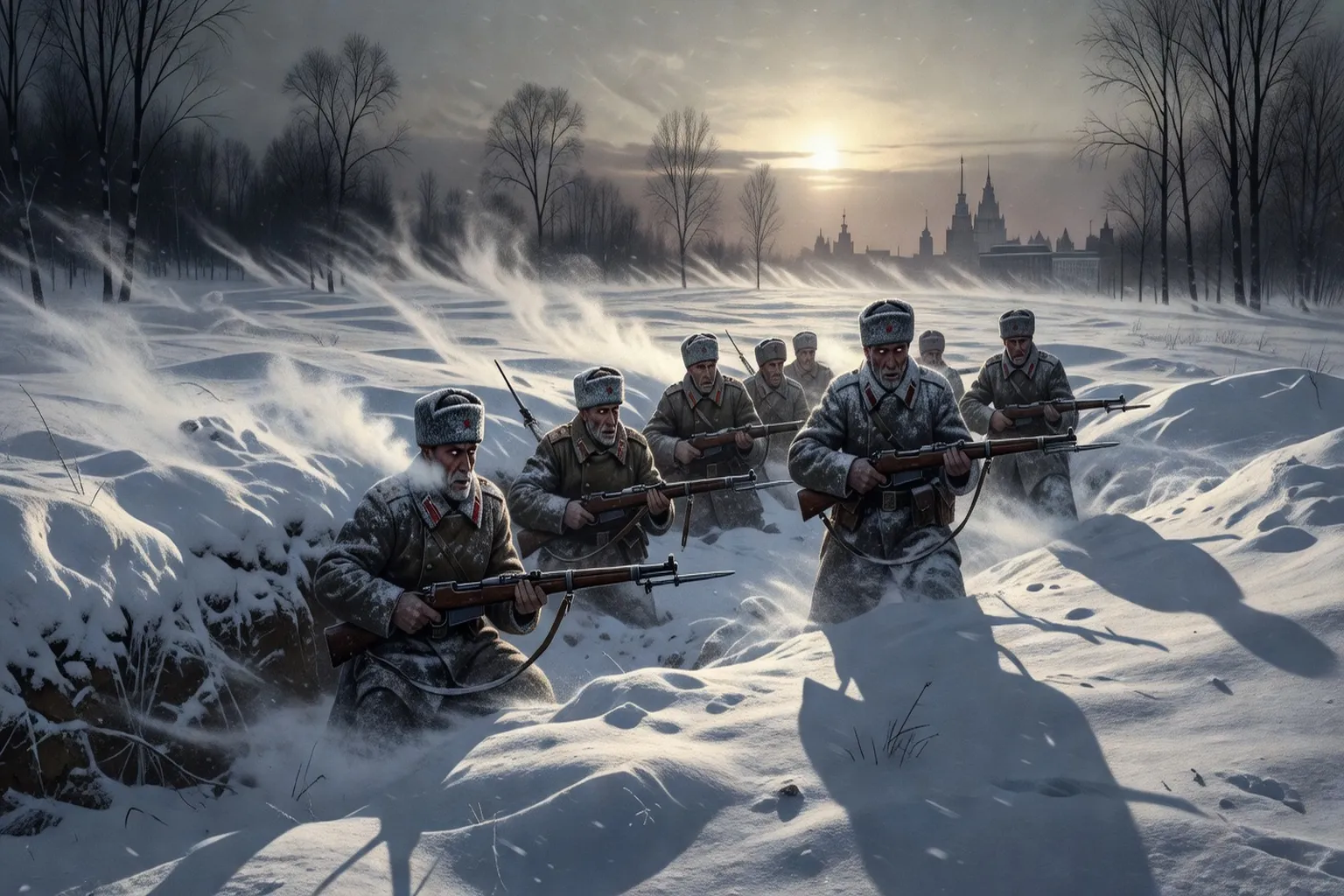 Soldats soviétiques en défense de Moscou, hiver 1941