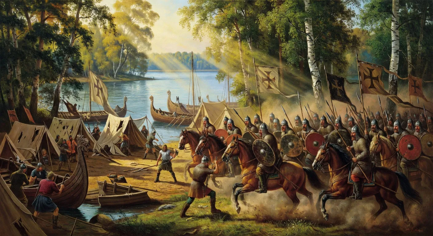 La bataille de la Neva 1240, Alexandre Nevski attaque le camp suedois