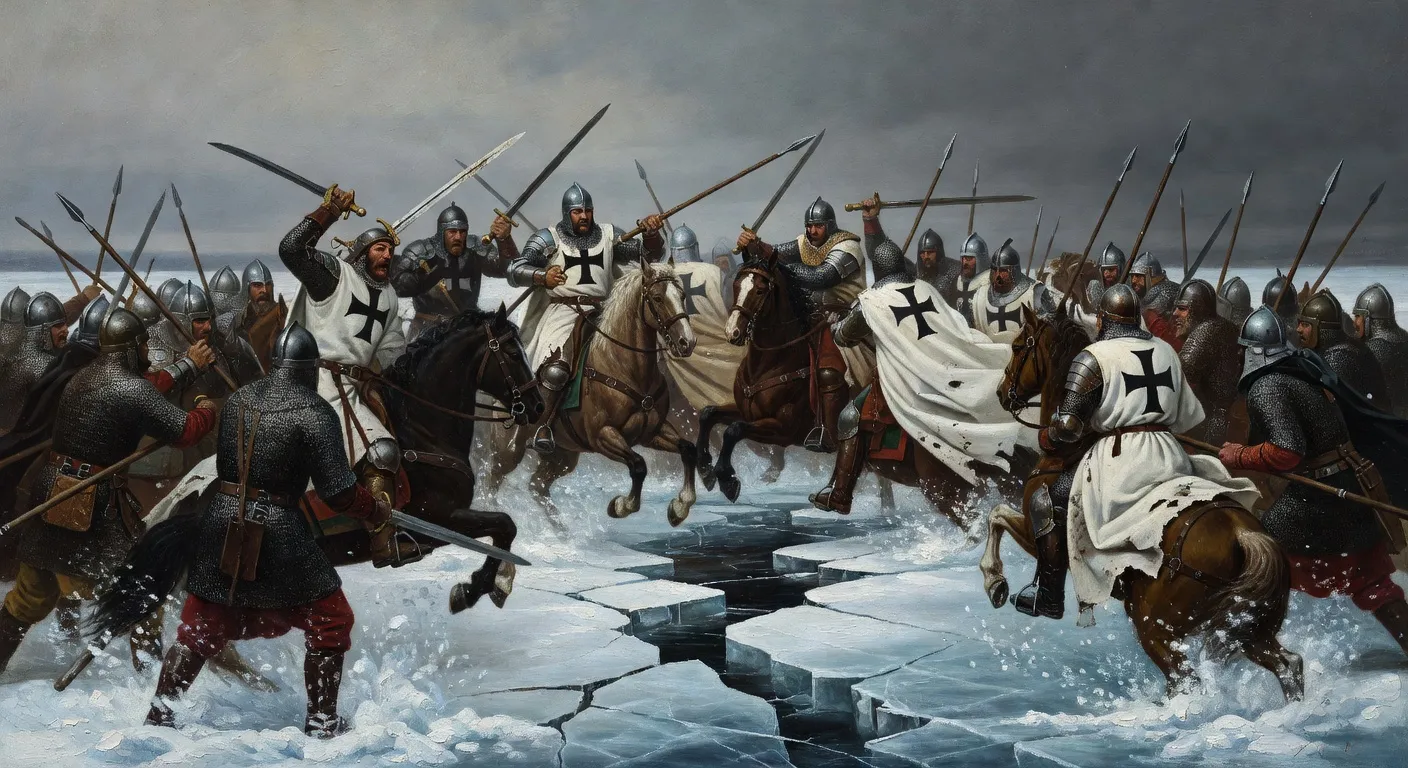 La bataille du lac Peipous 1242, Alexandre Nevski et la charge des chevaliers teutoniques sur la glace
