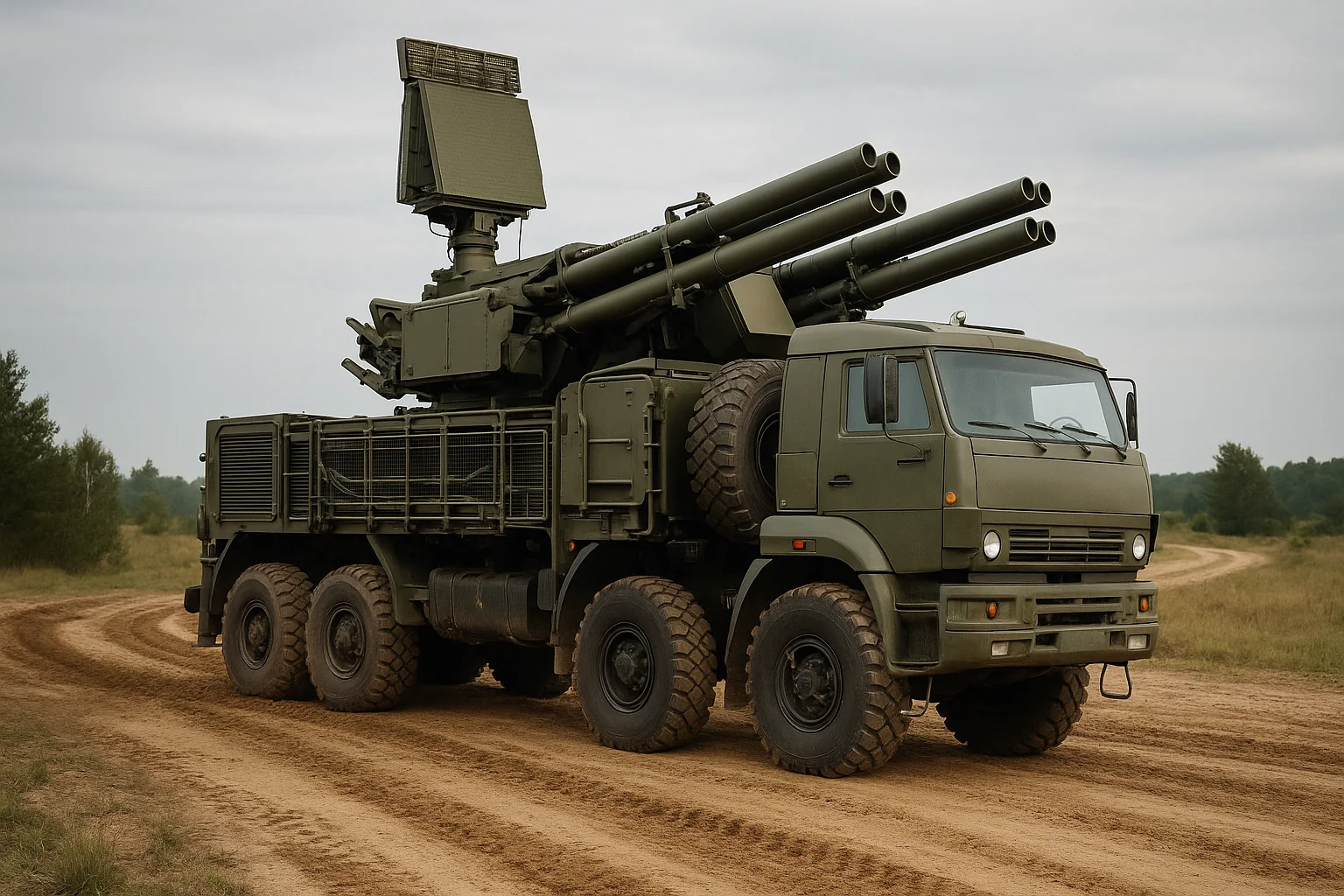 Véhicule de commande et radar du système Pantsir-S1 en exercice