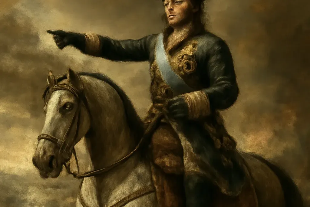 Pierre le Grand a cheval apres la victoire de Poltava