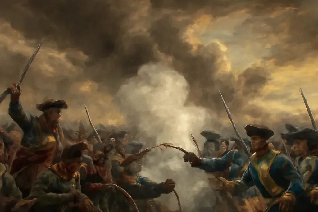 Bataille de Poltava entre les armees russe et suedoise en 1709