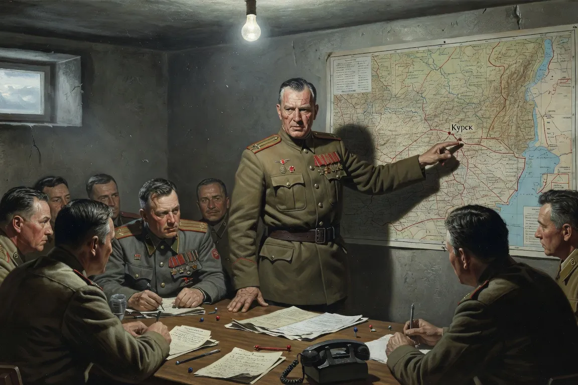 Général soviétique Rotmistrov devant une carte d'état-major