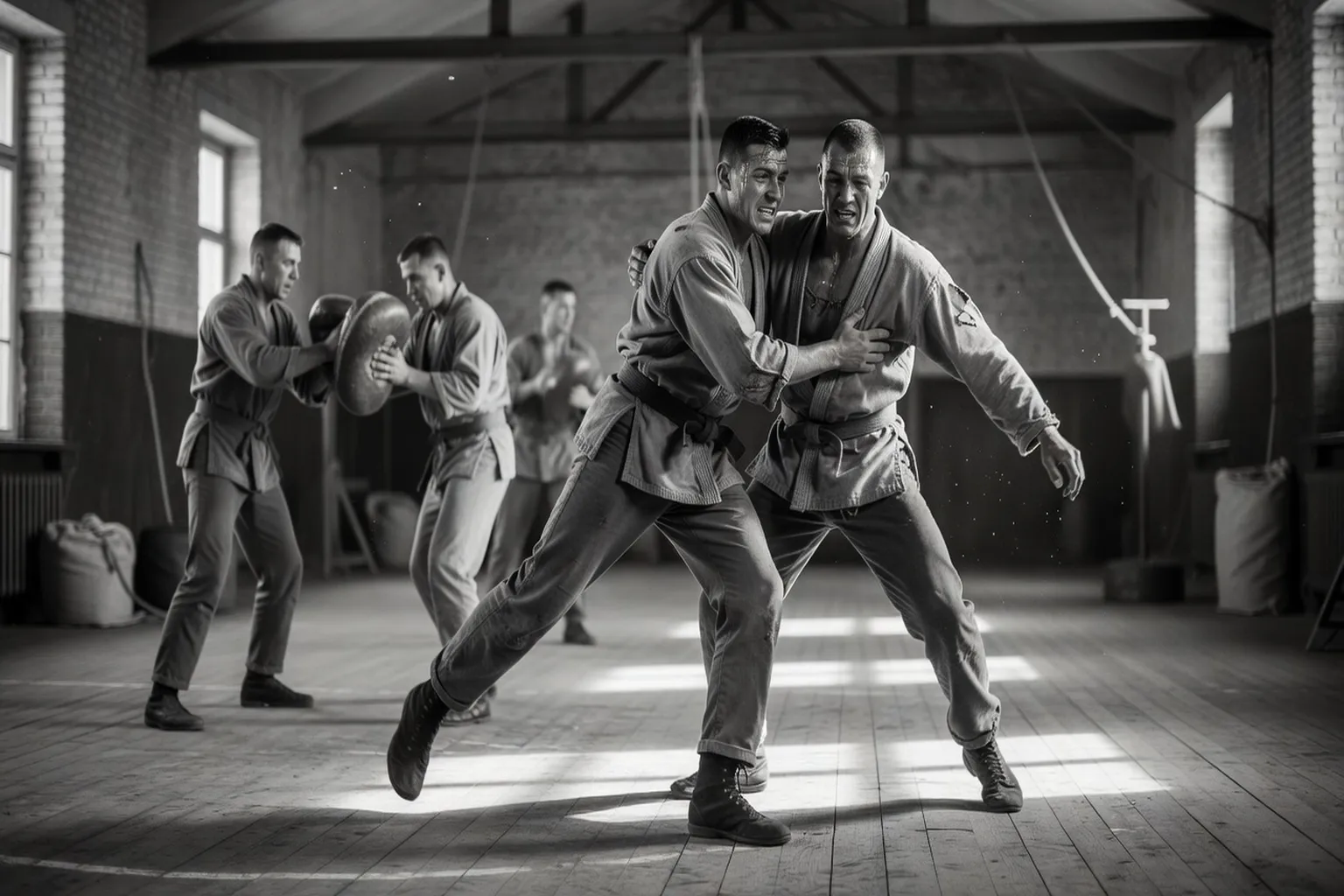 Entraînement de Sambo de combat militaire, techniques de frappe et projection