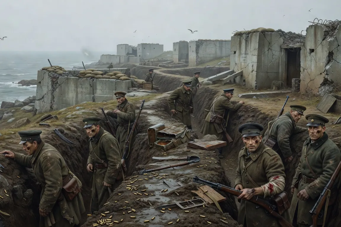 Soldats russes dans les tranchées côtières lors du siège de Port-Arthur en 1904