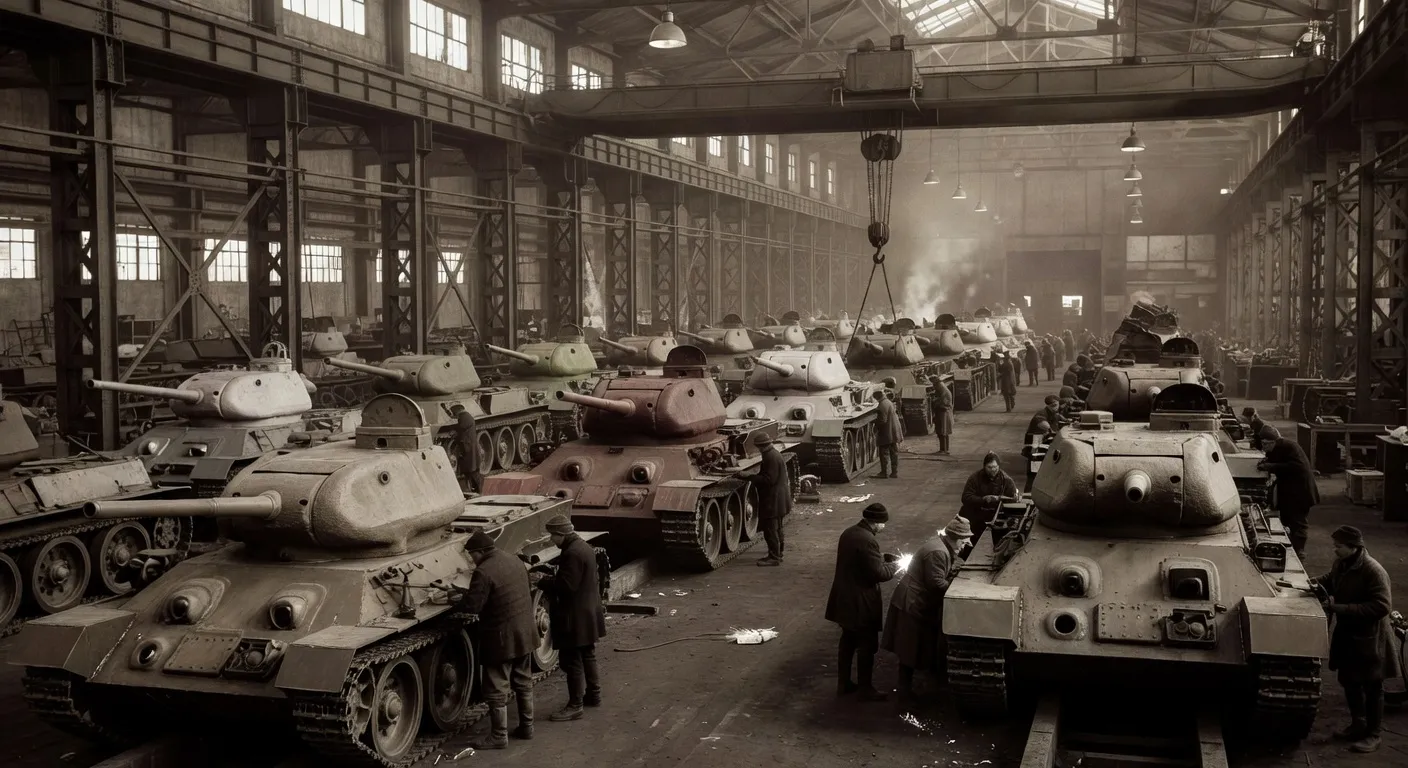 Production de chars T-34 dans une usine sovietique pendant la Seconde Guerre mondiale