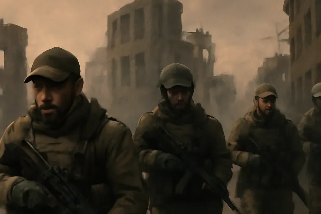 Combattants de la société militaire privée Wagner en position de combat