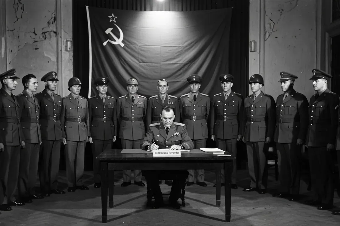 Maréchal Joukov à Berlin signe la capitulation allemande le 8 mai 1945