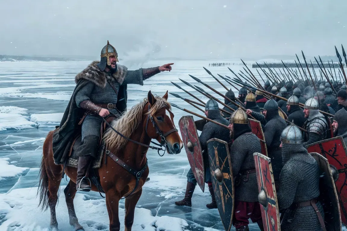 Druzhina russe d'Alexandre Nevski en formation tactique sur le lac gelé