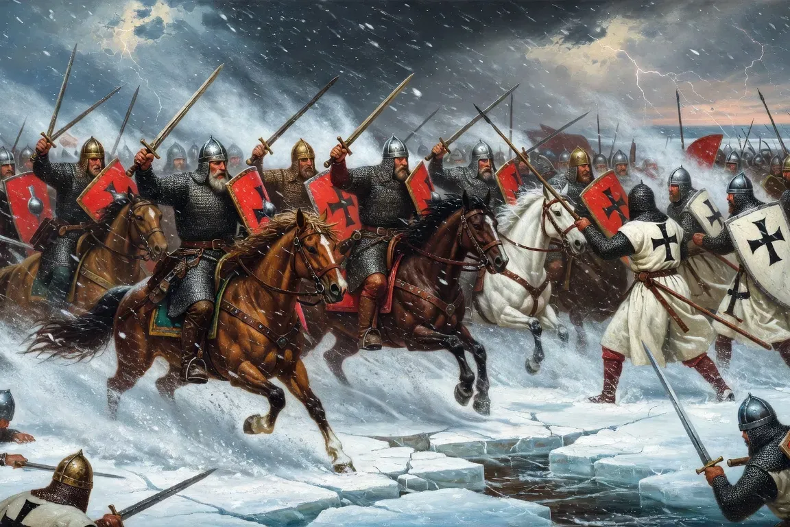 Bataille du lac Peipous 1242, chevaliers russes contre Teutoniques sur la glace